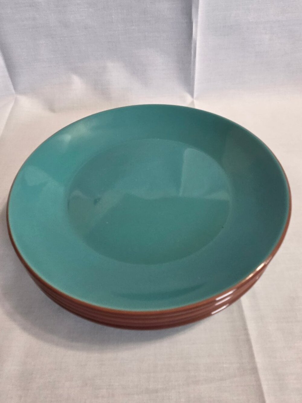 Set 4 Royal Norfolk SOLID TURQUOISE 7 1/2" Salad PLATES Brown Rim Edge